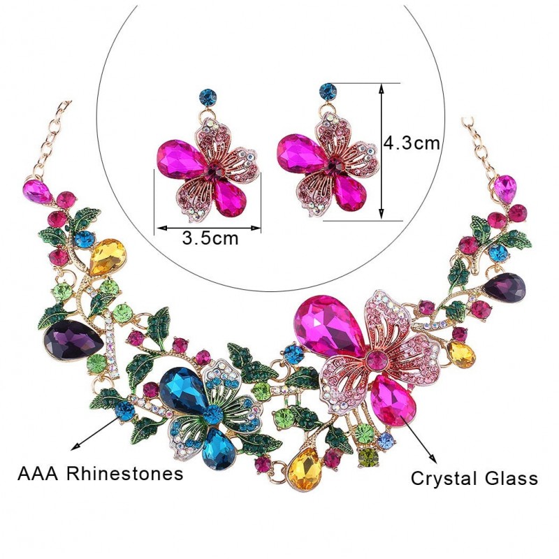 Flower Crystal Necklace, Elegant Floral Design wit...