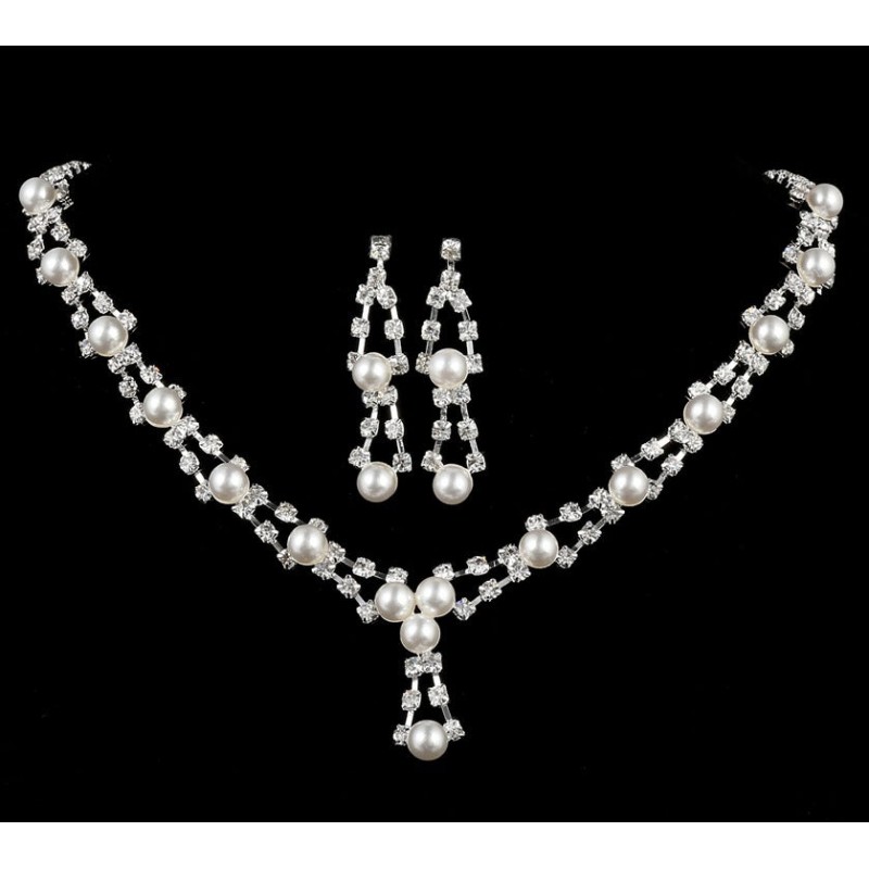 Drill Pearl Necklace and Earrings Set – Elegant ...