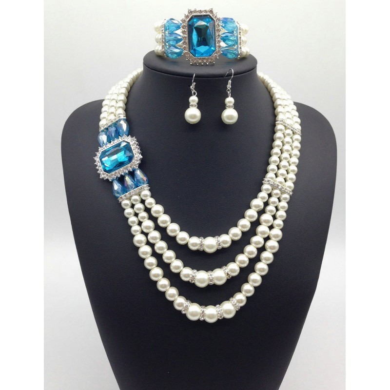 Gemstone Pearl Jewelry Set, Stunning Necklace and Earrings Featuring Radiant Pearls and Sparkling Gemstones for a Luxurious, Sophisticated Statement