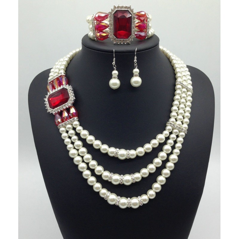 Gemstone Pearl Jewelry Set, Stunning Necklace and Earrings Featuring Radiant Pearls and Sparkling Gemstones for a Luxurious, Sophisticated Statement