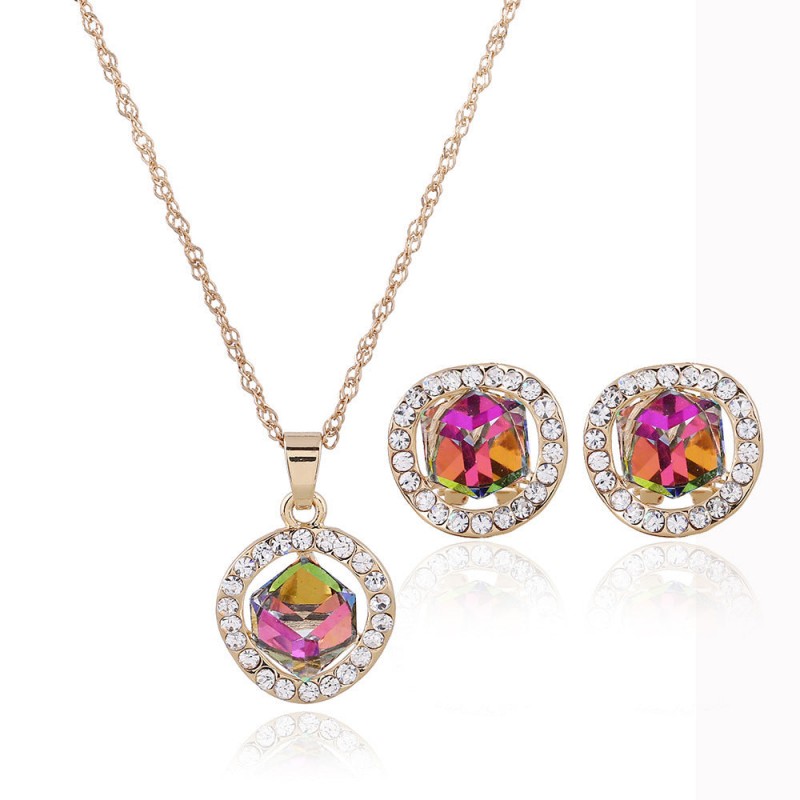 Bridal Necklace, earrings set crystal jewelry colo...