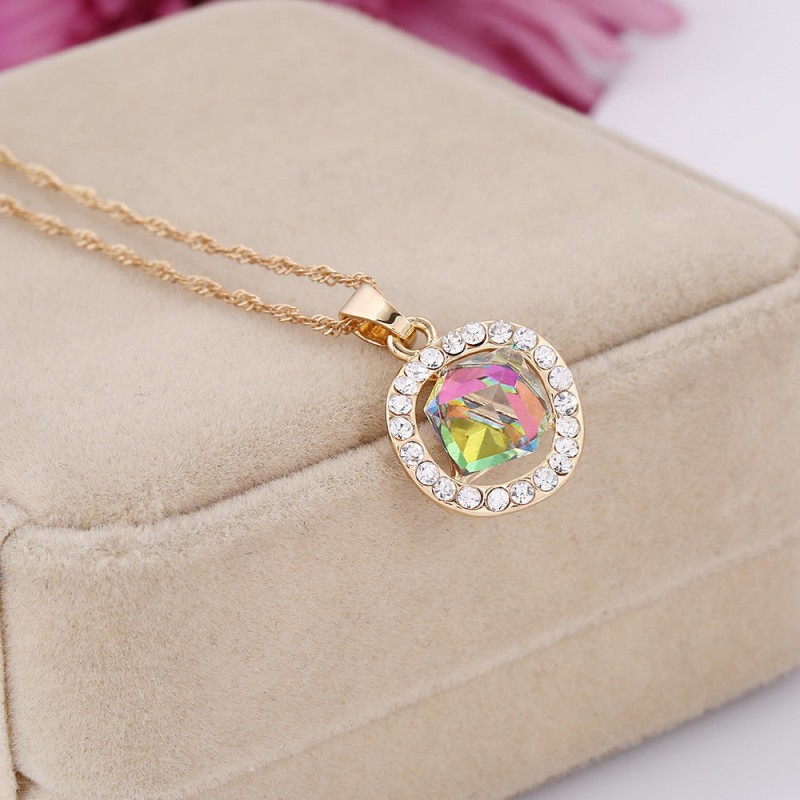 Bridal Necklace, earrings set crystal jewelry color gold Korean pendant