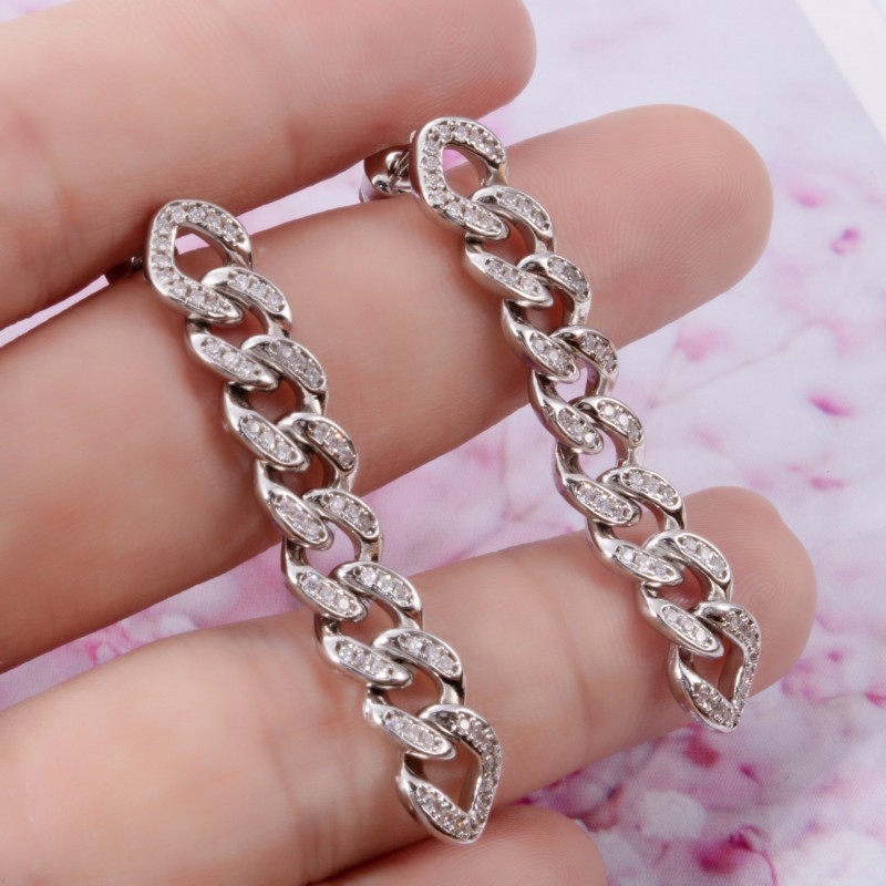 Zircon Chain Long Cuban Chain Chain Stud Earring C...