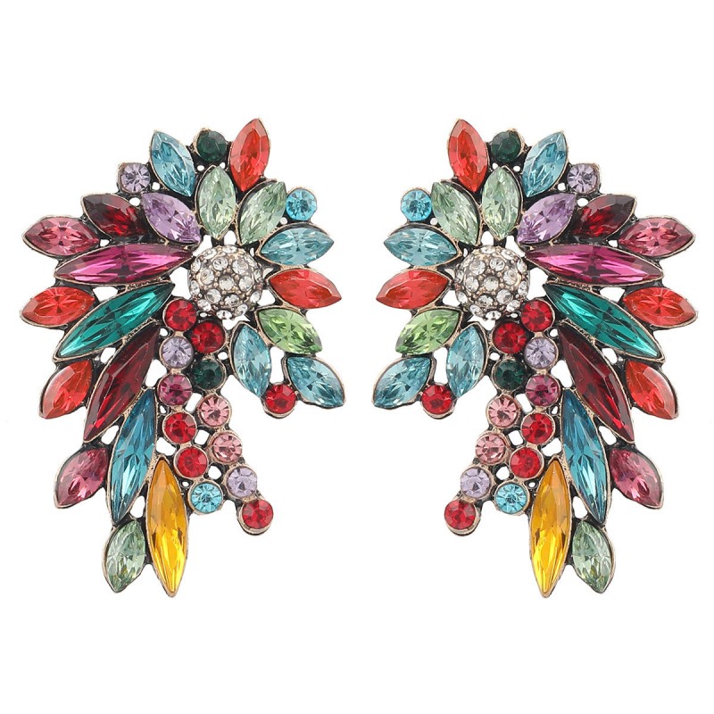 Elegant Rhinestone Flower Earrings Gold-Plated Design with Diamond Processing and Alloy Inlaid Artificial Gems