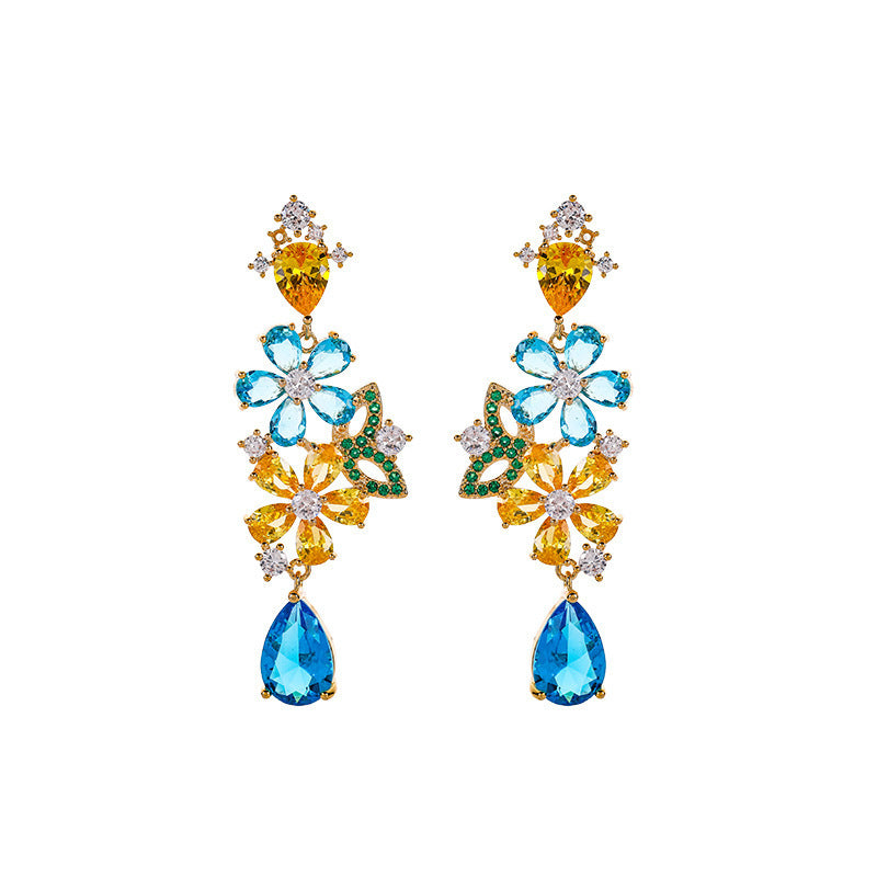 Flower Waterdrop Earrings, Delicate Floral Design with Dazzling Waterdrop Pendants for a Soft and Sophisticated Style