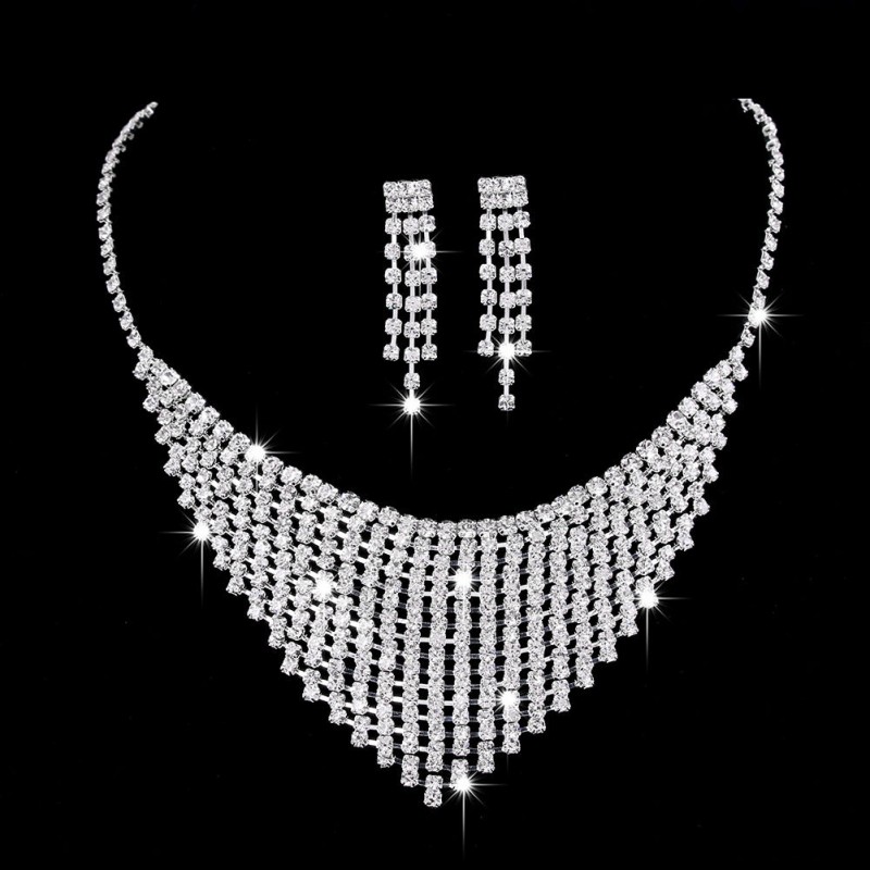 Full Rhinestone Jewelry Set, Stunning Necklace and Earrings with Brilliant Rhinestone Detailing for Maximum Sparkle and Elegance