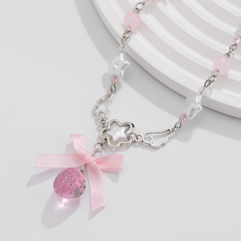 Charming Jewelry Featuring a Sweet Strawberry Pendant with Lustrous Pearls, Perfect for Adding a Playful, Elegant Touch to Any Outfit