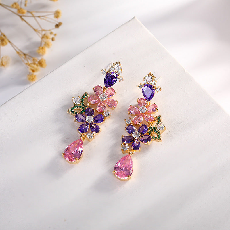 Flower Waterdrop Earrings, Delicate Floral Design with Dazzling Waterdrop Pendants for a Soft and Sophisticated Style