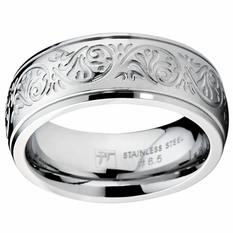 Womens Rings | Women's 7MM Stainless Steel Ring Engraved Florentine Design Sizes 4-13