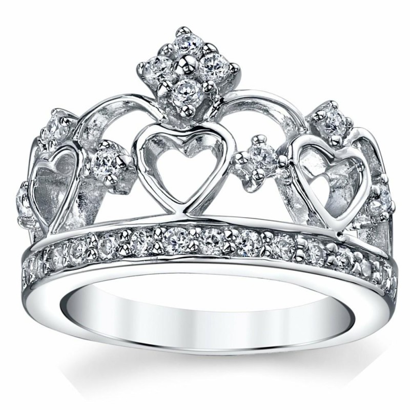 Womens Rings | Women's 925 Sterling Silver Cubic Zirconia Princess Crown Tiara CZ Ring