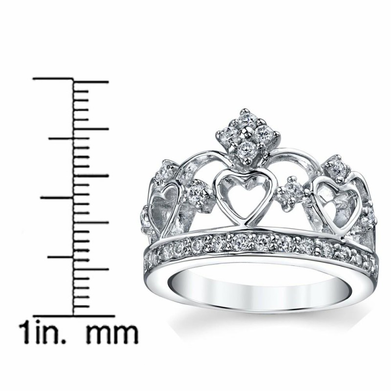 Womens Rings | Women's 925 Sterling Silver Cubic Zirconia Princess Crown Tiara CZ Ring