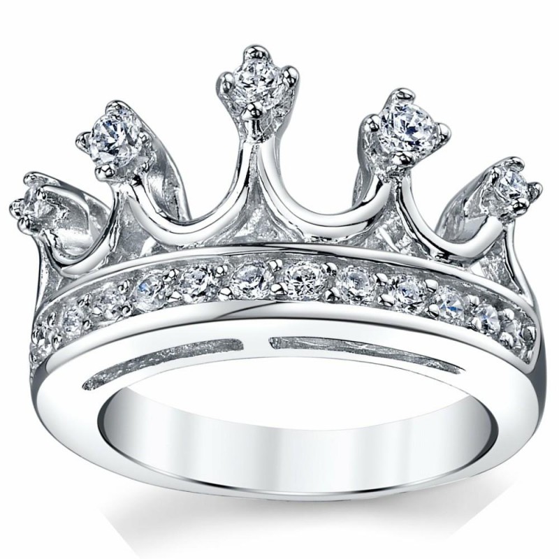 Womens Rings | Women's 925 Sterling Silver Princess Crown Tiara Cubic Zirconia Ring Band