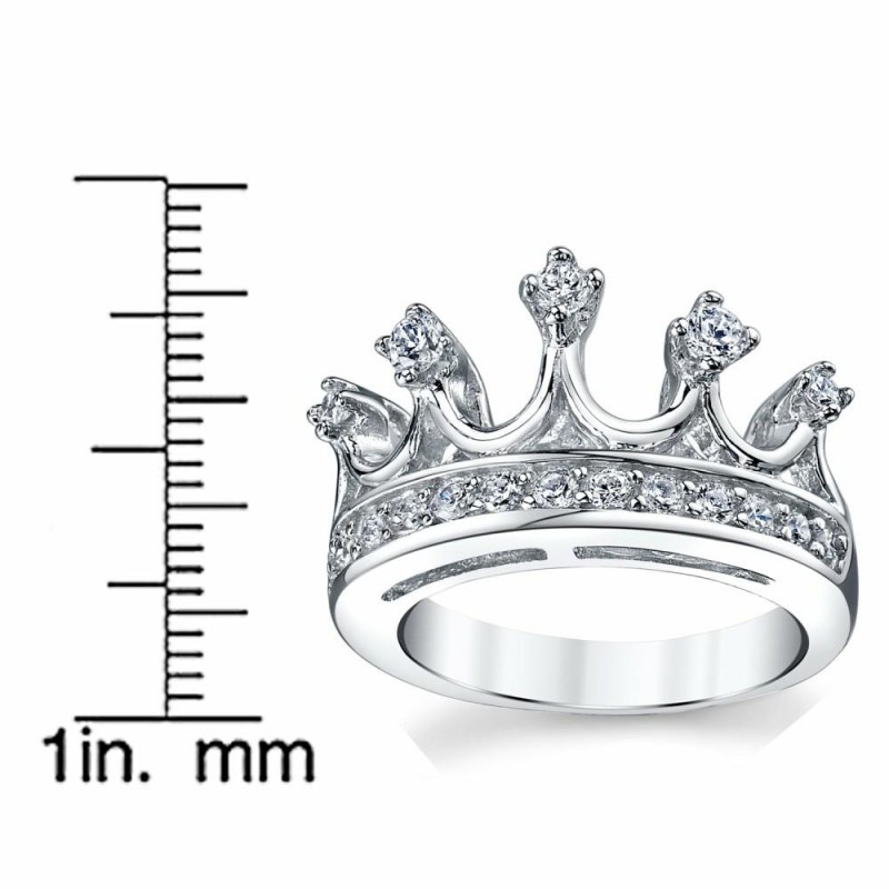 Womens Rings | Women's 925 Sterling Silver Princess Crown Tiara Cubic Zirconia Ring Band