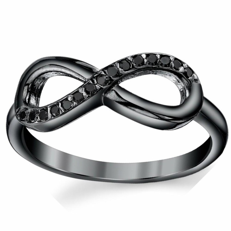 Womens Rings | Women's Black Sterling Silver 925 Infinity Ring Black Round Cut Cubic Zirconia