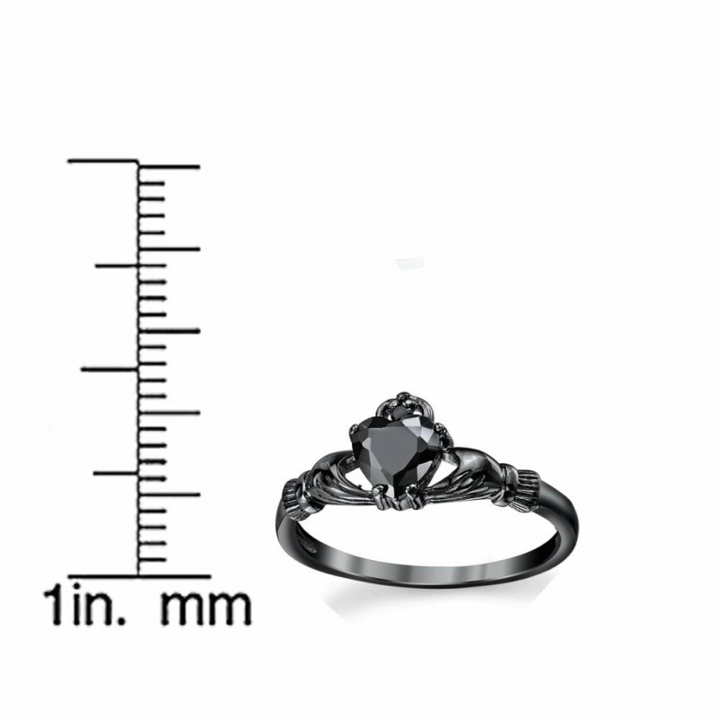 Womens Rings | Women's Black Sterling Silver Irish Claddagh Friendship Love Ring Heart Ring Black Cubic Zirconia