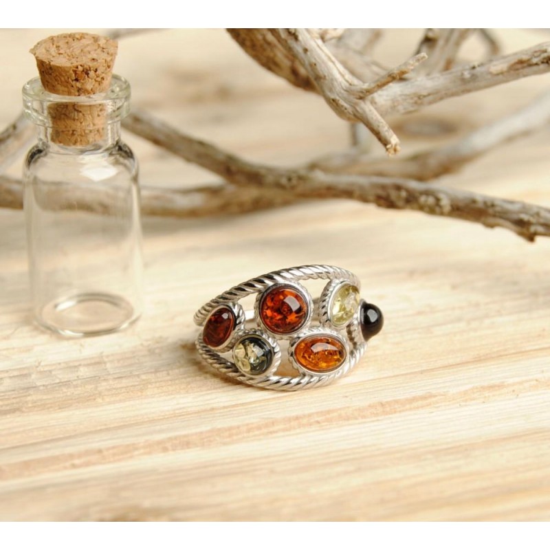 Womens Rings | Women's Braided Sterling Silver Baltic Amber Ring b Cabochon Cherry Honey Olive Cognac