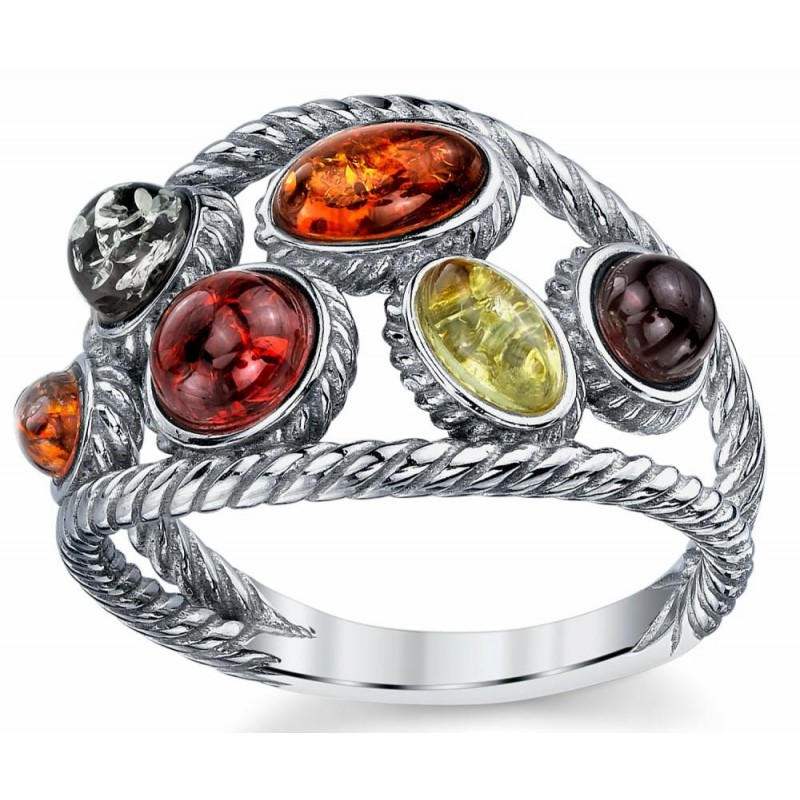 Womens Rings | Women's Braided Sterling Silver Baltic Amber Ring b Cabochon Cherry Honey Olive Cognac