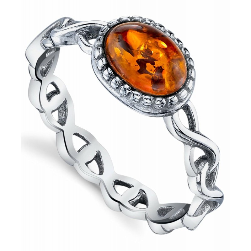 Womens Rings | Women's Infinity Design Sterling Silver Ring Baltic Amber Cognac Stone Sizes 5-9