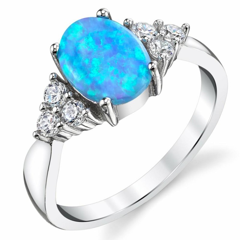 Womens Rings | Women's Oval Shape Blue Simulated O...