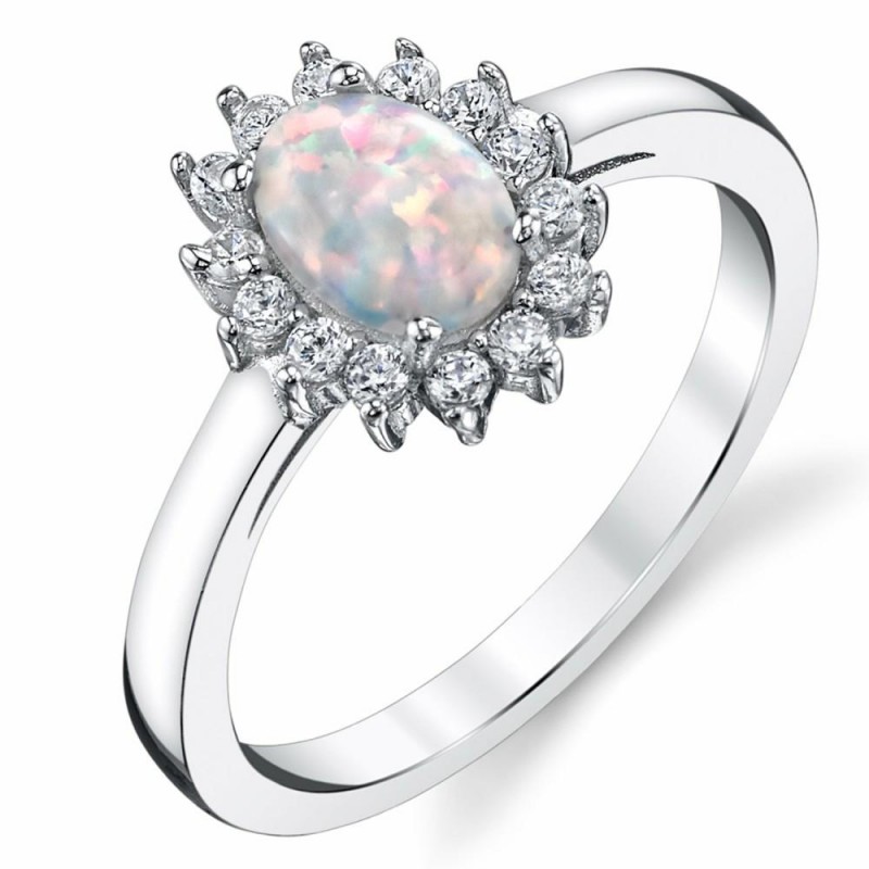 Womens Rings | Women's Oval Shape Simulated Opal H...