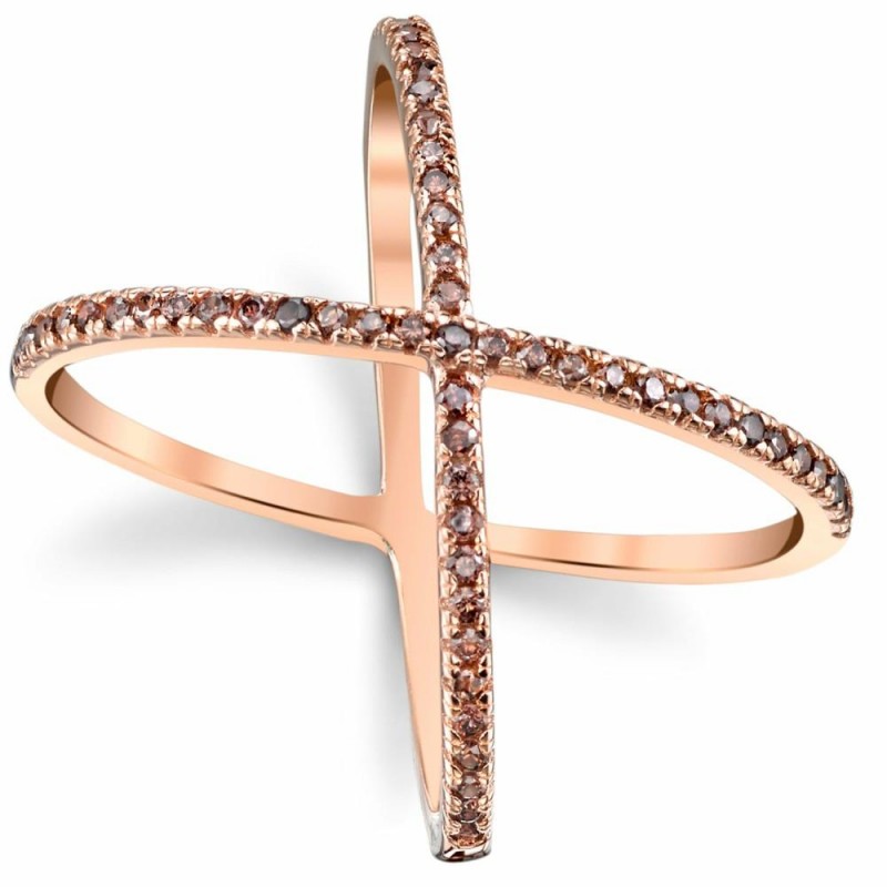 Womens Rings | Women's Rose Plated Sterling Silver .925 X Criss Cross Ring Chocolate Cubic Zirconia