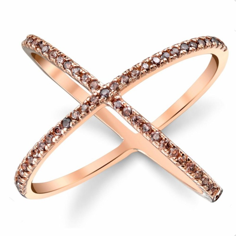 Womens Rings | Women's Rose Plated Sterling Silver .925 X Criss Cross Ring Chocolate Cubic Zirconia