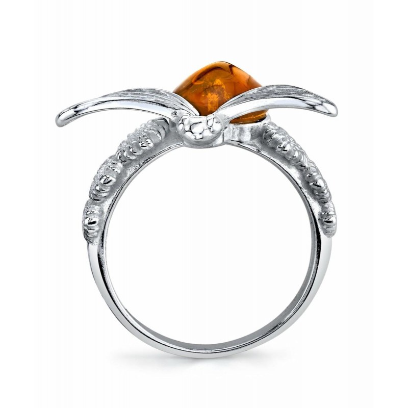 Womens Rings | Women's Sterling Silver 925 Honey Bee Ring with Baltic Amber Cabochon