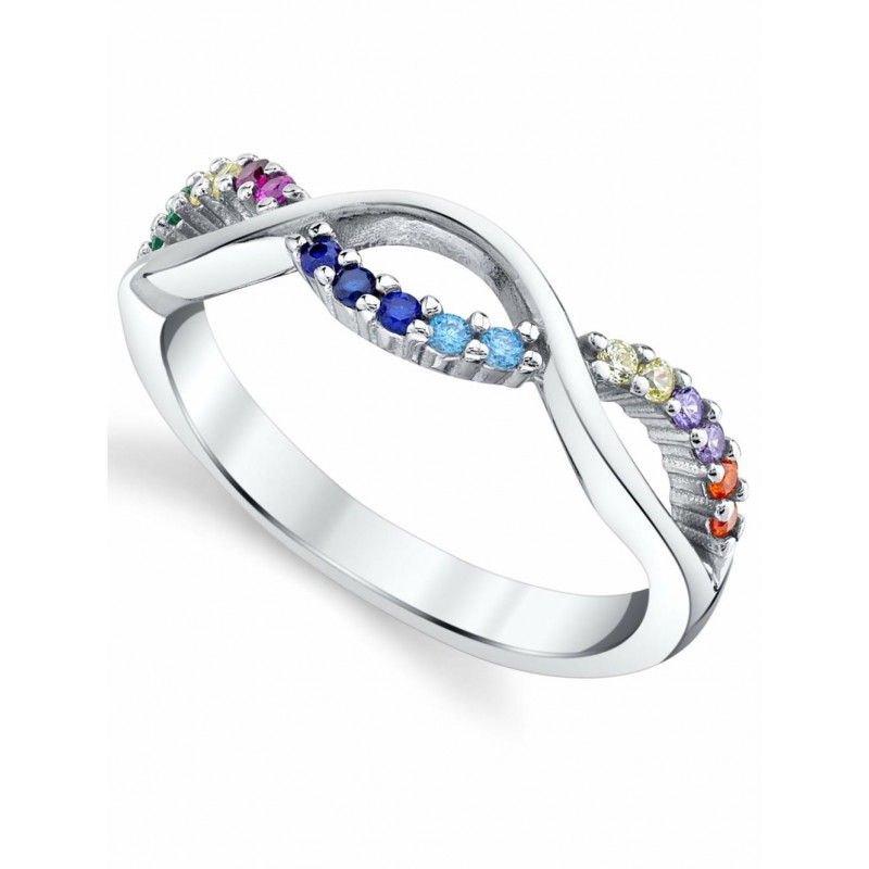 Womens Rings | Womens Sterling Silver 925 Infinity Ring Band Multi-color Rainbow Cubic Zirconia