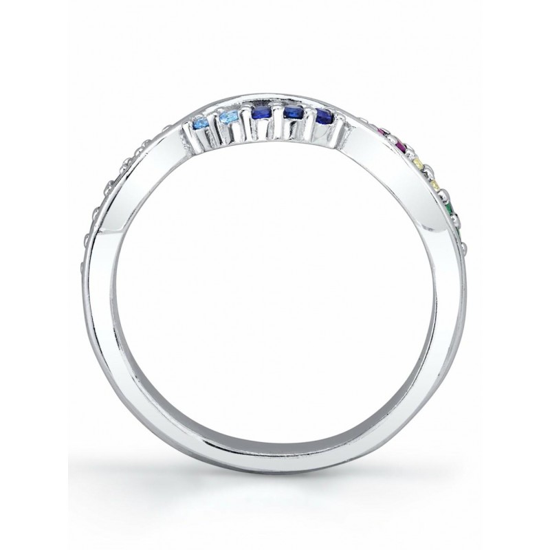 Womens Rings | Womens Sterling Silver 925 Infinity Ring Band Multi-color Rainbow Cubic Zirconia