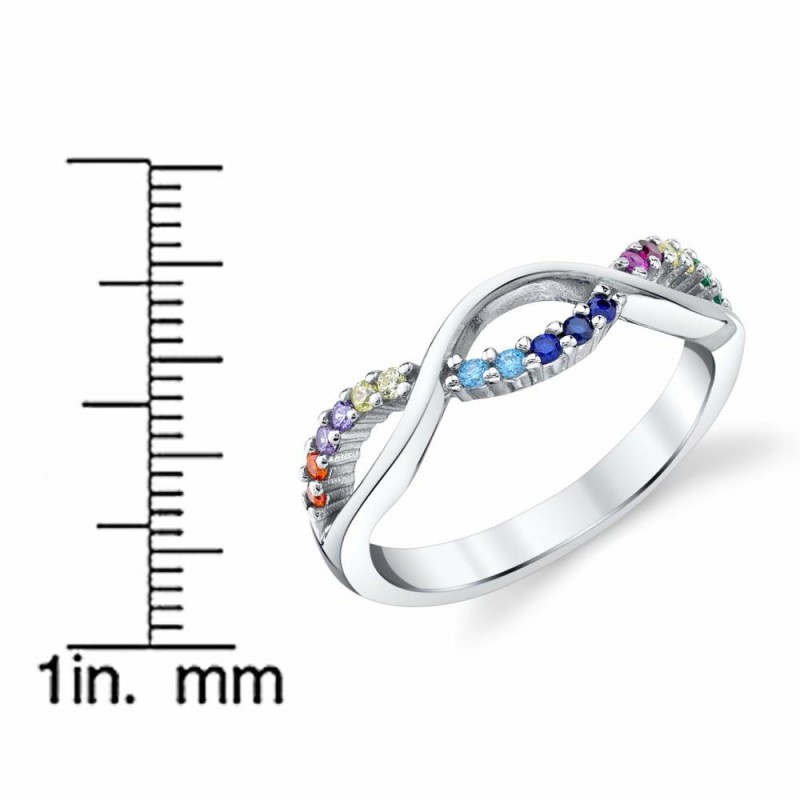 Womens Rings | Womens Sterling Silver 925 Infinity Ring Band Multi-color Rainbow Cubic Zirconia