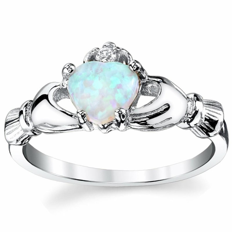 Womens Rings | Women's Sterling Silver 925 Irish Claddagh Friendship Love Ring Light Blue Simulated Opal Heart