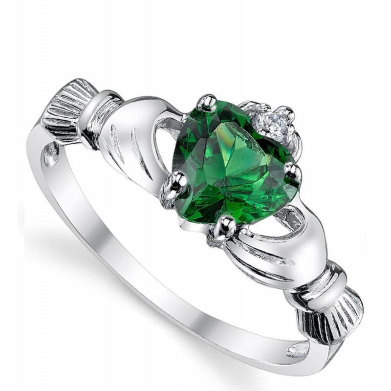 Womens Rings | Women's Sterling Silver 925 Irish Claddagh Friendship Love Ring Simulated Emerald Green Heart Cubic Zirconia