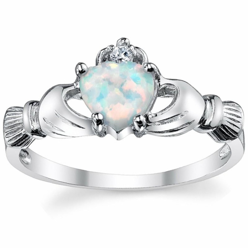 Womens Rings | Women's Sterling Silver 925 Irish Claddagh Friendship Love Ring Simulated Opal Heart