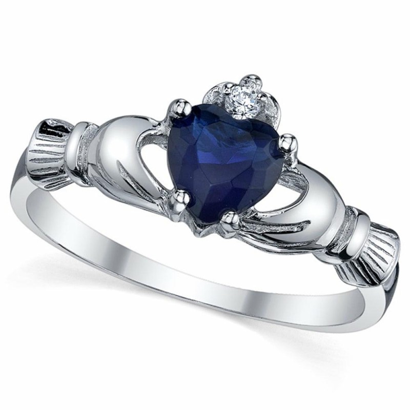 Womens Rings | Women's Sterling Silver 925 Irish Claddagh Friendship Love Simulated Sapphire Blue Heart Cubic Zirconia Ring