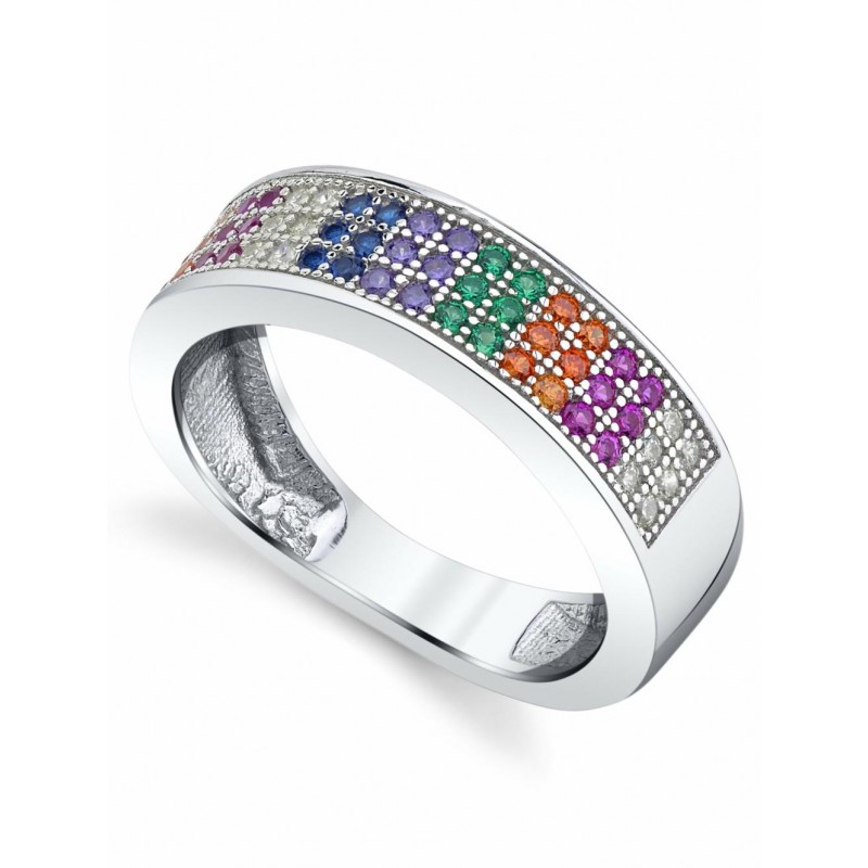 Womens Rings | Womens Sterling Silver 925 Ring Band Multi-color Micro Pave Set Cubic Zirconia