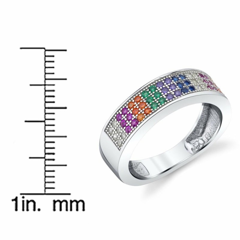 Womens Rings | Womens Sterling Silver 925 Ring Band Multi-color Micro Pave Set Cubic Zirconia