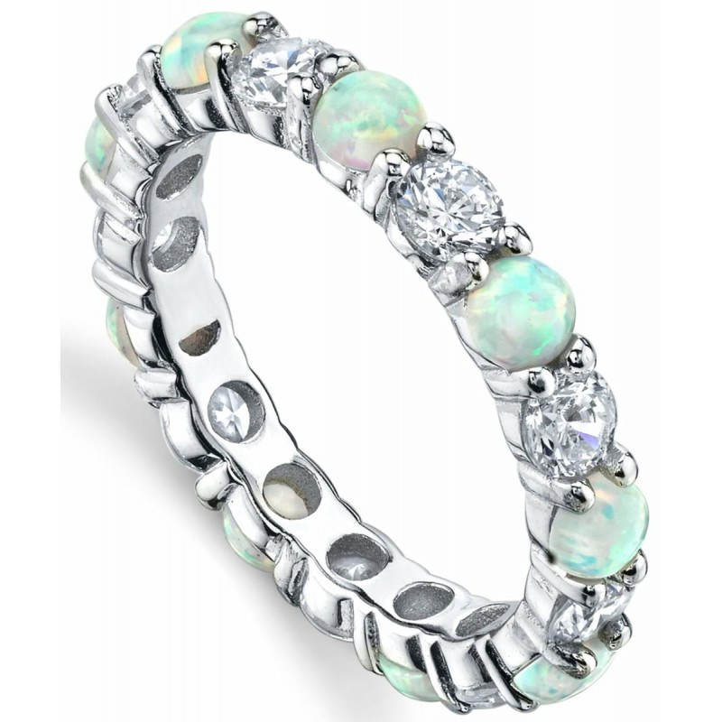 Womens Rings | Women's Sterling Silver 925 White Fire Created Opal Cubic Zirconia Eternity Ring Wedding 3.5MM