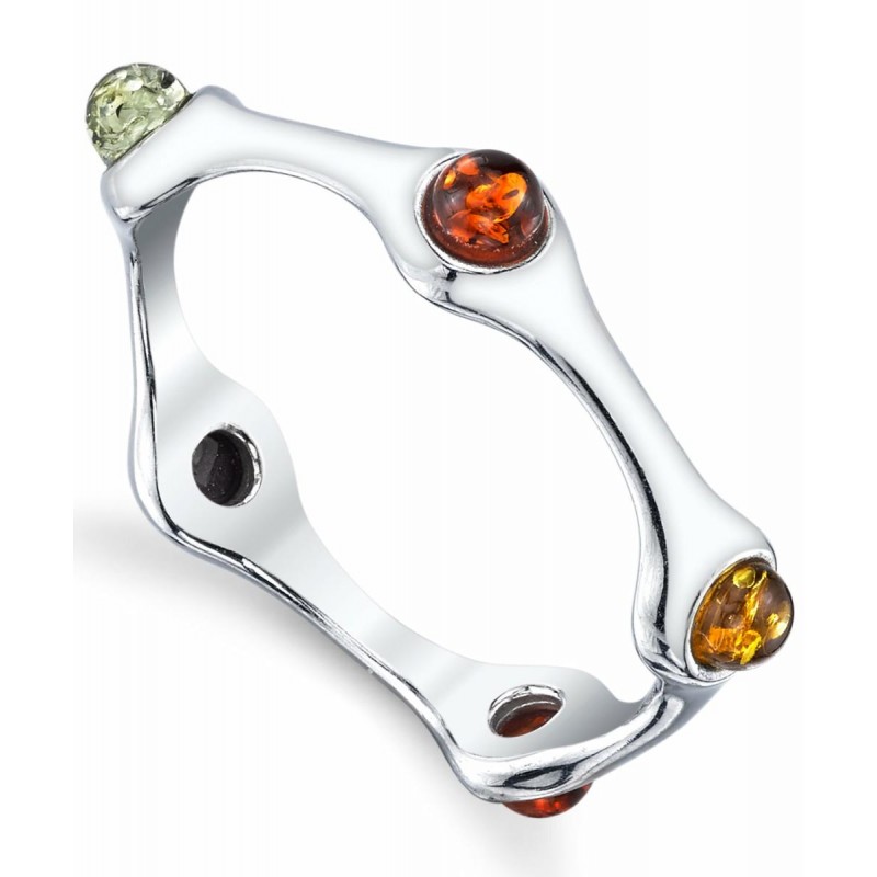 Womens Rings | Women's Sterling Silver Baltic Amber Bamboo Ring Wedding Band Cherry Honey Cognac Olive Colors