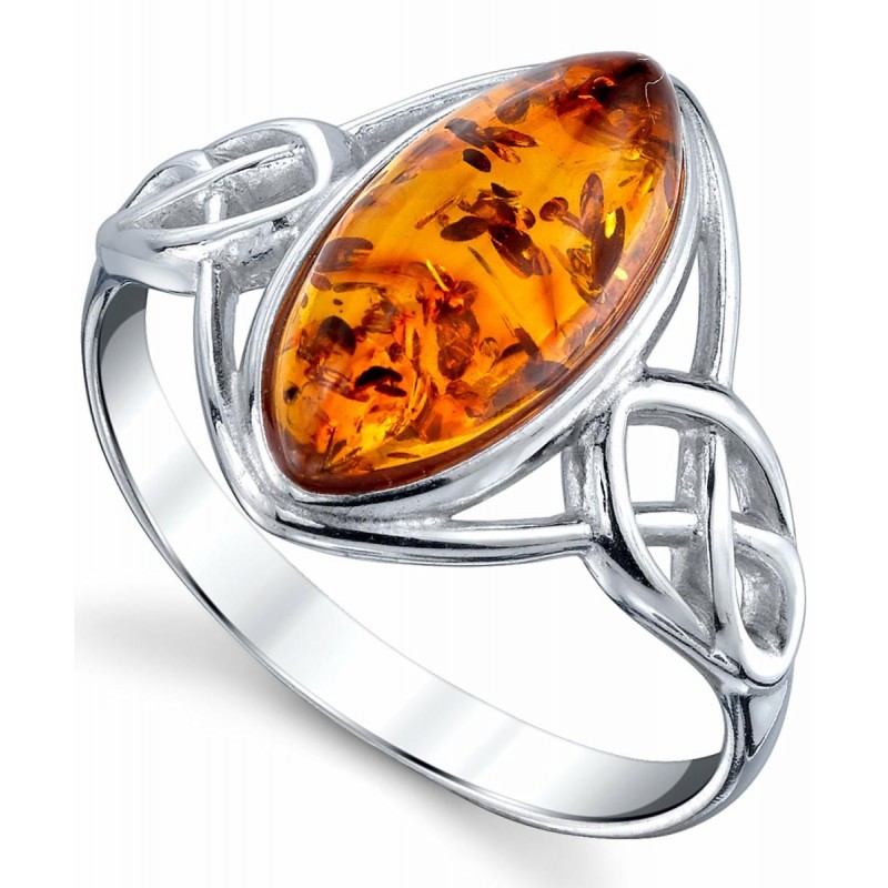 Womens Rings | Women's Sterling Silver Baltic Amber Celtic Design Ring Cognac Marquise Shape Center Sizes 5-9