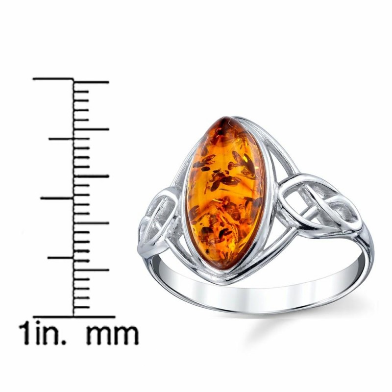 Womens Rings | Women's Sterling Silver Baltic Amber Celtic Design Ring Cognac Marquise Shape Center Sizes 5-9