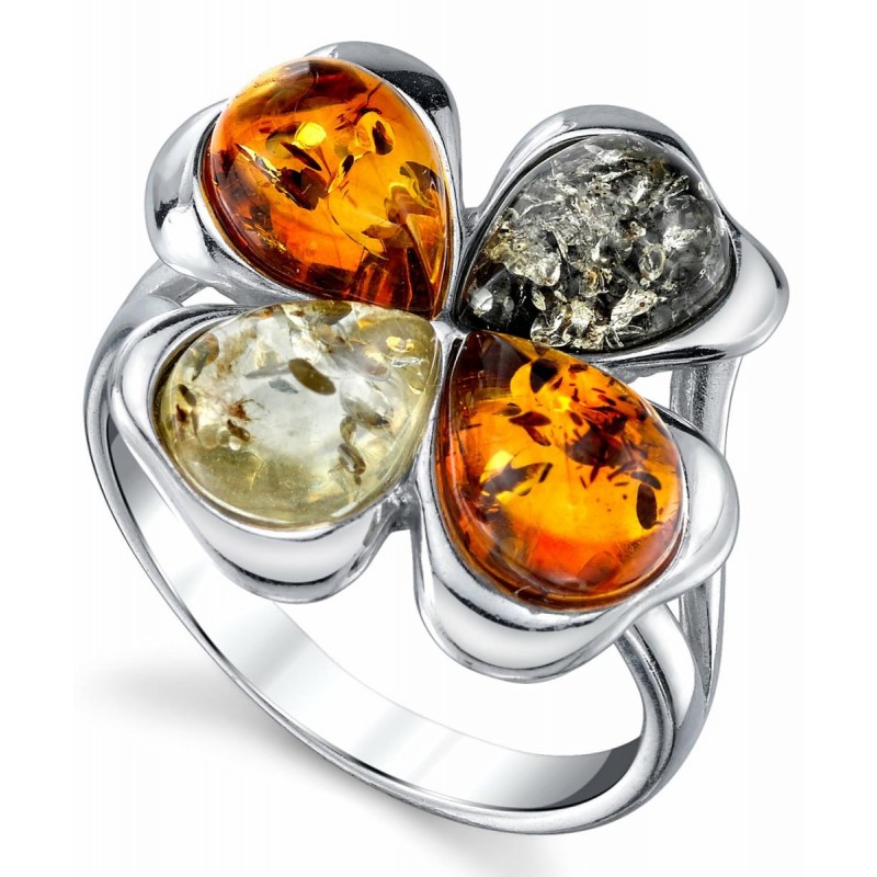 Womens Rings | Women's Sterling Silver Baltic Amber Clover Leaf Ring Honey Cognac Olive Colors 5-9