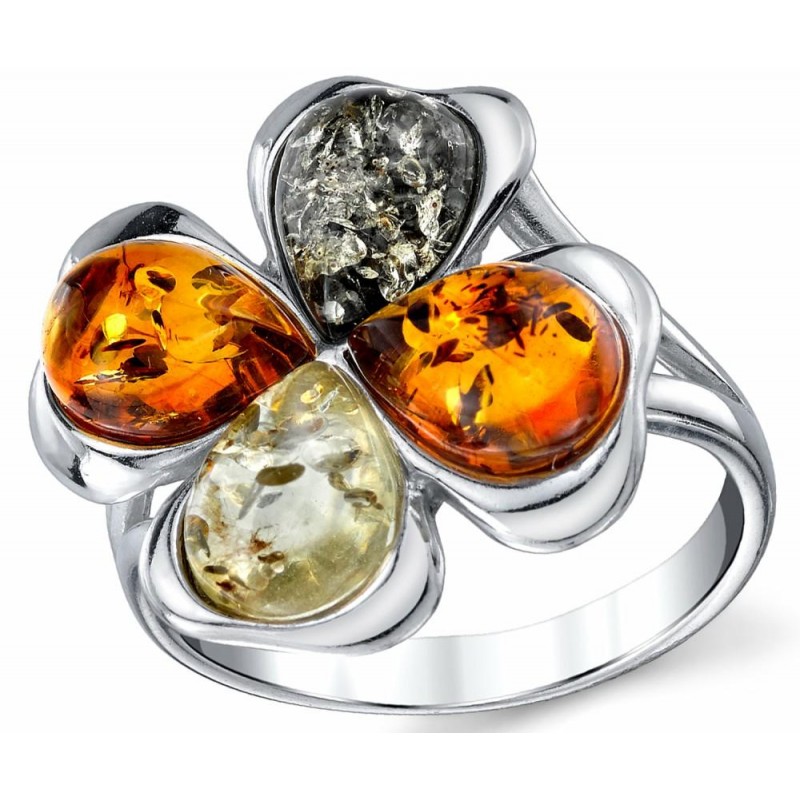 Womens Rings | Women's Sterling Silver Baltic Amber Clover Leaf Ring Honey Cognac Olive Colors 5-9