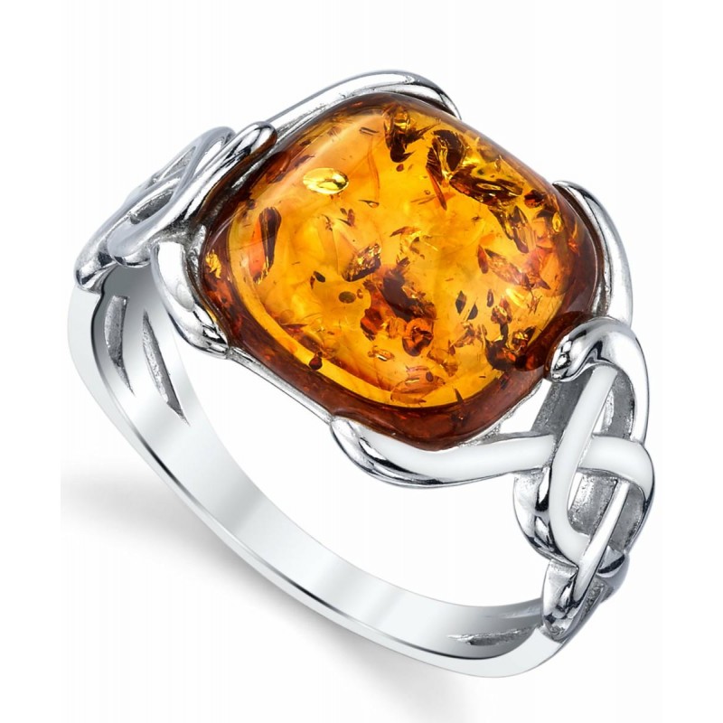 Womens Rings | Women's Sterling Silver Baltic Amber Irish Celtic Design Ring Cognac Large Cushion Shape Stone Sizes 5-9