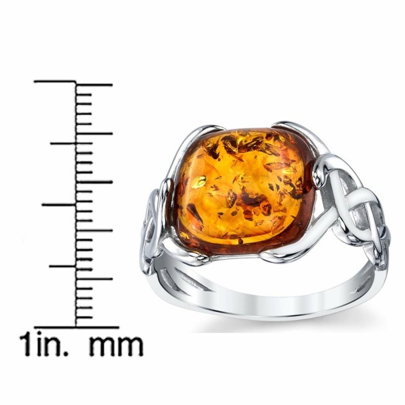 Womens Rings | Women's Sterling Silver Baltic Amber Irish Celtic Design Ring Cognac Large Cushion Shape Stone Sizes 5-9