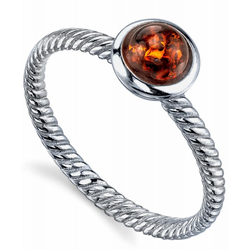 Womens Rings | Women's Sterling Silver Baltic Amber Ring Cognac Cabochon Twisted Design 5-9