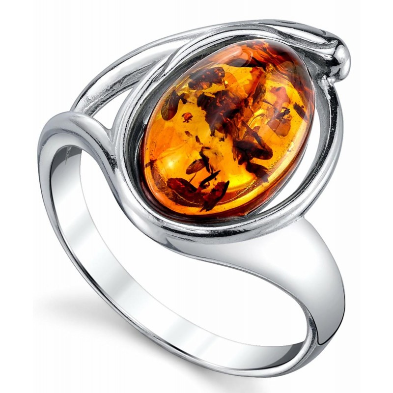 Womens Rings | Women's Sterling Silver Baltic Amber Ring Cognac Oval Shape Center 5-9