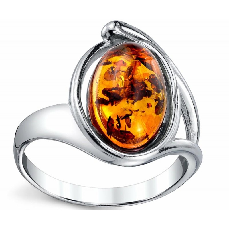 Womens Rings | Women's Sterling Silver Baltic Amber Ring Cognac Oval Shape Center 5-9