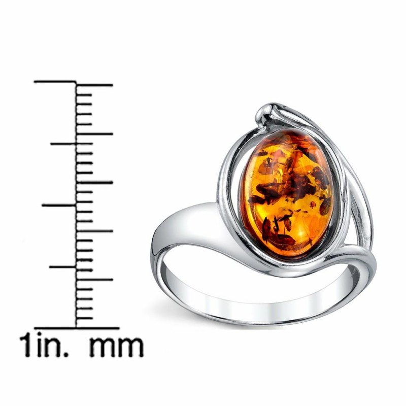 Womens Rings | Women's Sterling Silver Baltic Amber Ring Cognac Oval Shape Center 5-9