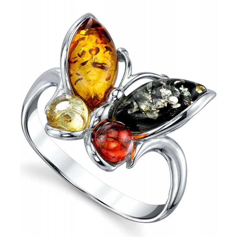 Womens Rings | Women's Sterling Silver Baltic AmberButterfly Ring Cherry Honey Cognac Olive Colors Sizes 5 -9