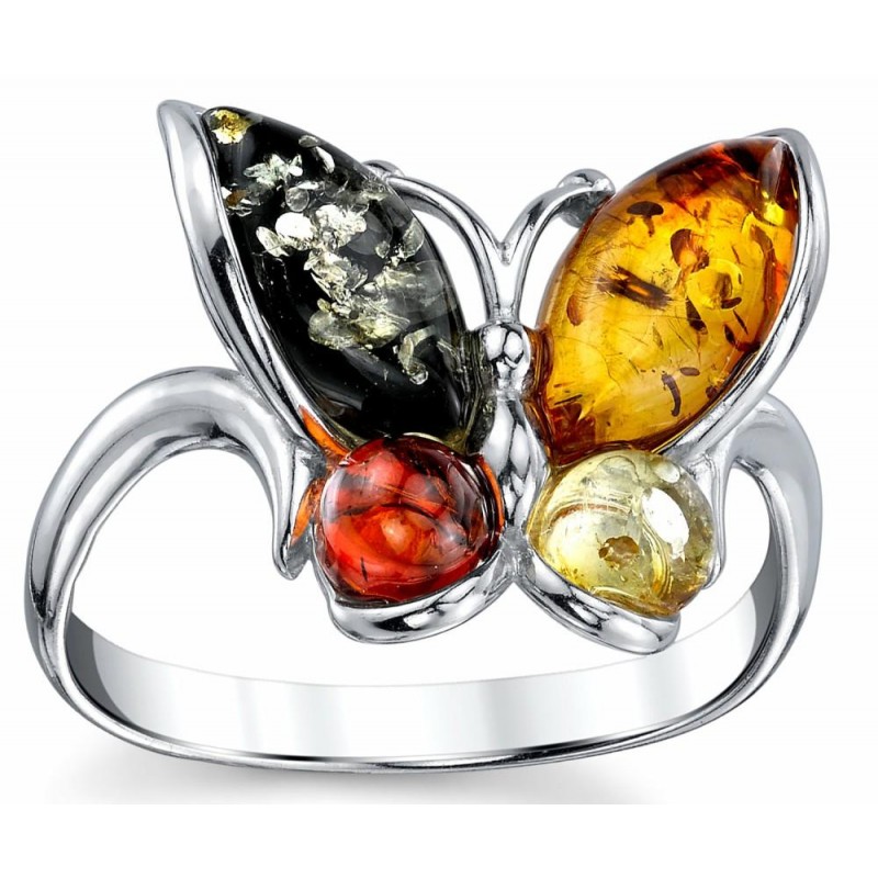 Womens Rings | Women's Sterling Silver Baltic AmberButterfly Ring Cherry Honey Cognac Olive Colors Sizes 5 -9